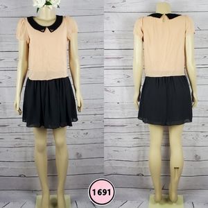 la chapelle small peach and black colar dress